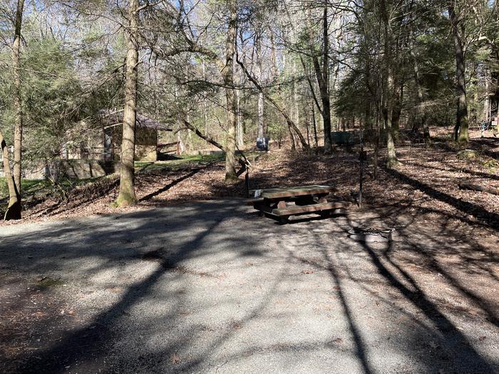 A photo of Site 28 of Loop Lower at Lake Conasauga Campground with Picnic Table, Fire Pit, Shade, Tent Pad, Lantern Pole, Water Hookup inside.A photo of Site 28 of Loop Lower at Lake Conasauga Campground with Picnic Table, Fire Pit, Shade, Tent Pad, Lantern Pole, Water Hookup