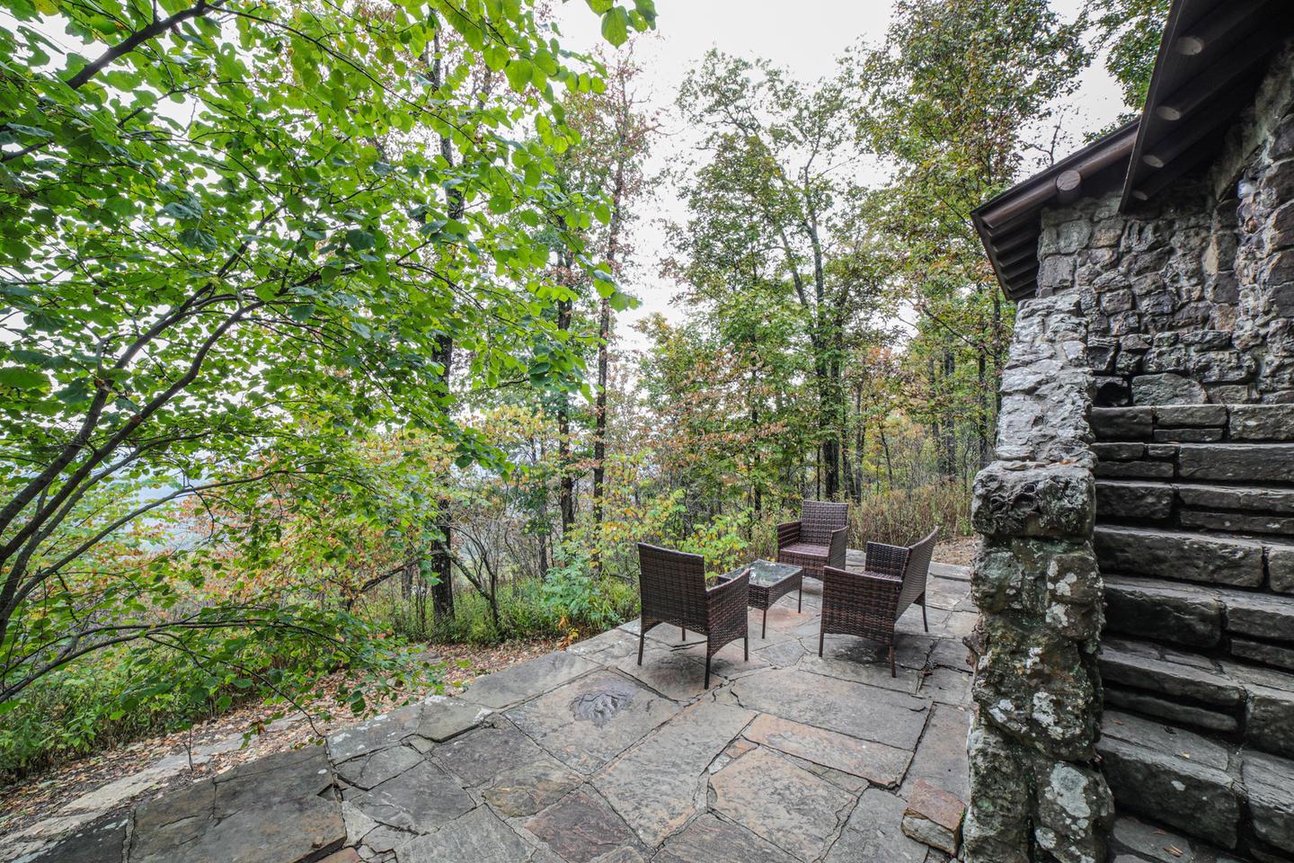 White Rock Mountain, Cabin A Back Patio with ViewsCabin A back patio is private, quiet, and features a BBQ grill, Solo Stove fire pit, new patio furnishings for up to 4, and spectacular views.
