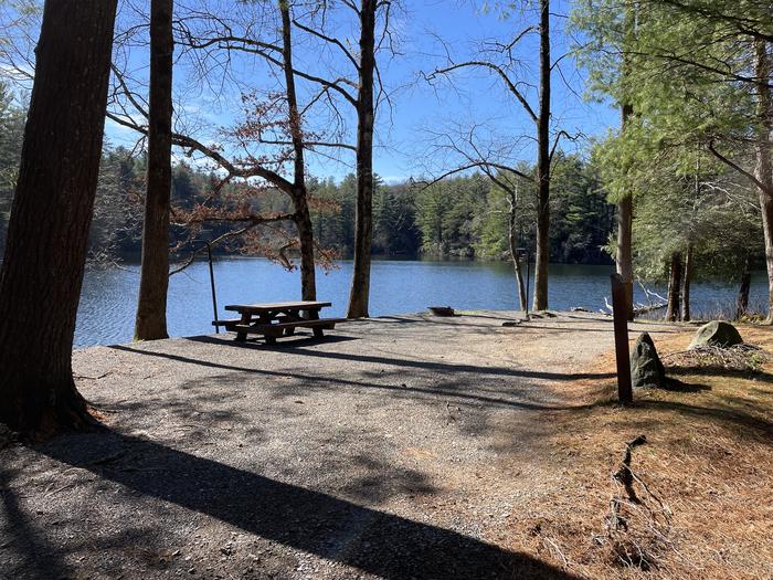 A photo of Site 22 of Loop Lower at Lake Conasauga Campground with Picnic Table, Fire Pit, Shade, Tent Pad, Waterfront, Lantern Pole entrance.A photo of Site 22 of Loop Lower at Lake Conasauga Campground with Picnic Table, Fire Pit, Shade, Tent Pad, Waterfront, Lantern Pole