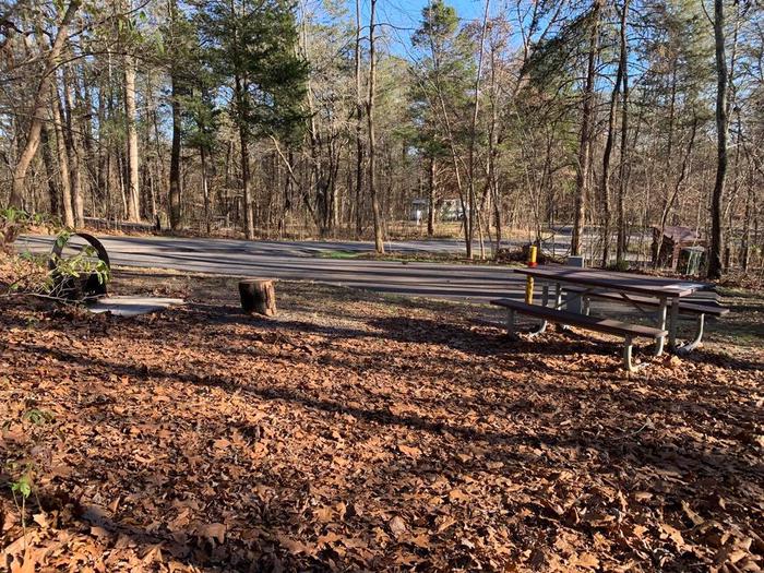 A brown picnic table and fire ring.B-1 picnic table and fire ring.