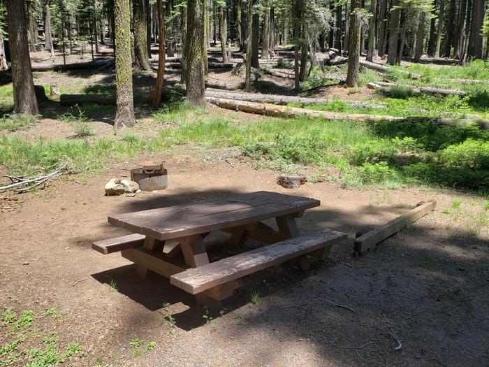 Spacious site with a mix of sun and shade that features a picnic tabe and fire ring.Grizzly Creek Site 5