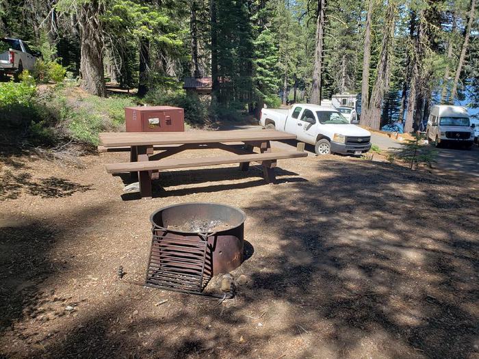 Smaller site that features a picnic table, fire ring, and bear box.Sundew Site 7