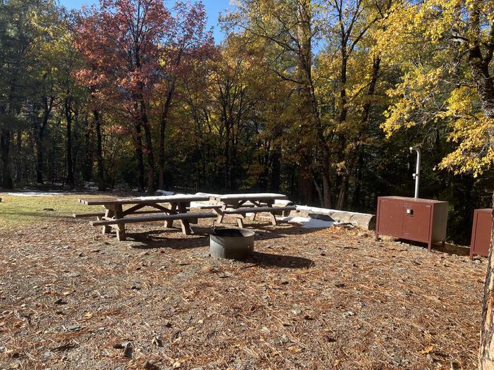 Spacious site featuring a picnic table, fire ring, bear box, and a paved driveway.Spanish Creek Group Site A