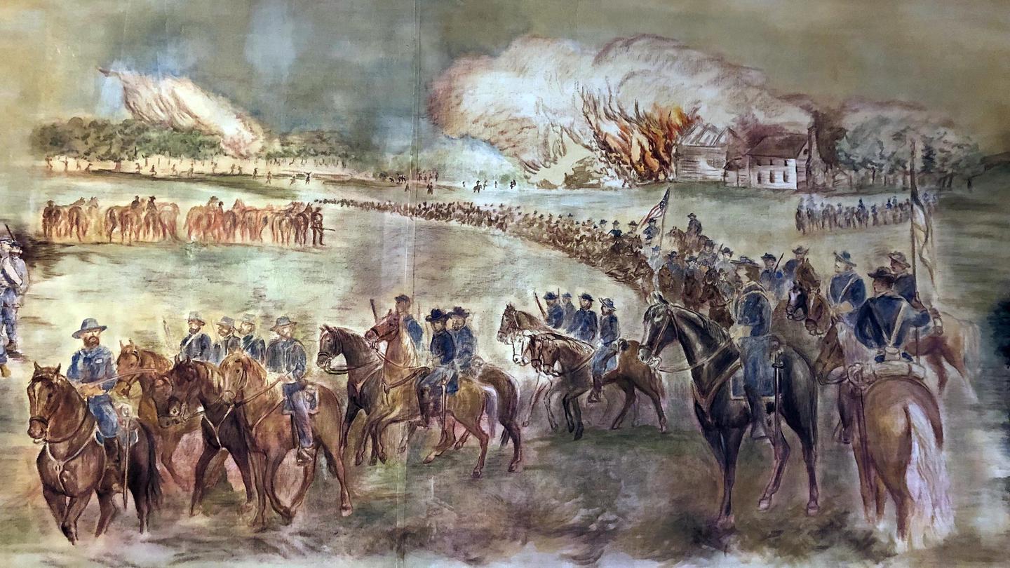 Civil War MuralDepiction of The Burning in the Civil War mural at Hupp's Hill