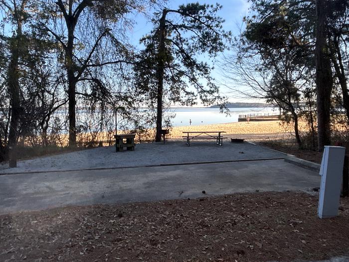 A photo of Site 50 of Loop VIEW at HARDRIDGE CREEK with Picnic Table, Electricity Hookup, Fire Pit, Shade, Waterfront, Lantern Pole, Water Hookup