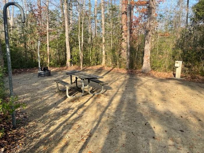 Flanners Beach Campsite #5_Amenities include Electric 50/30/20 amp Connection, picnic Table, Fire ring, and Lantern Post