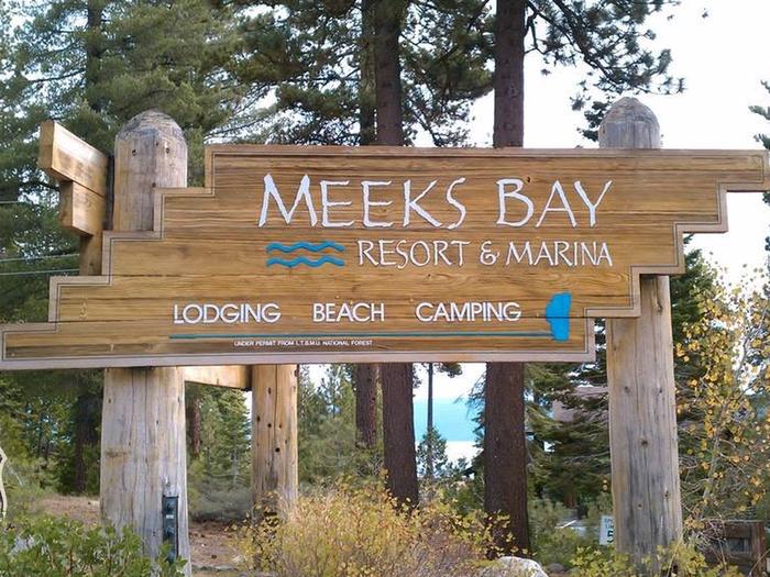 Entry sign for the Meeks Bay Resort.Welcome to Meeks Bay