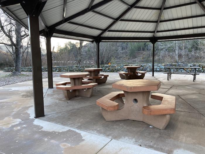 A photo of picnic tables at Carr Powerhouse Picnic Shelter 