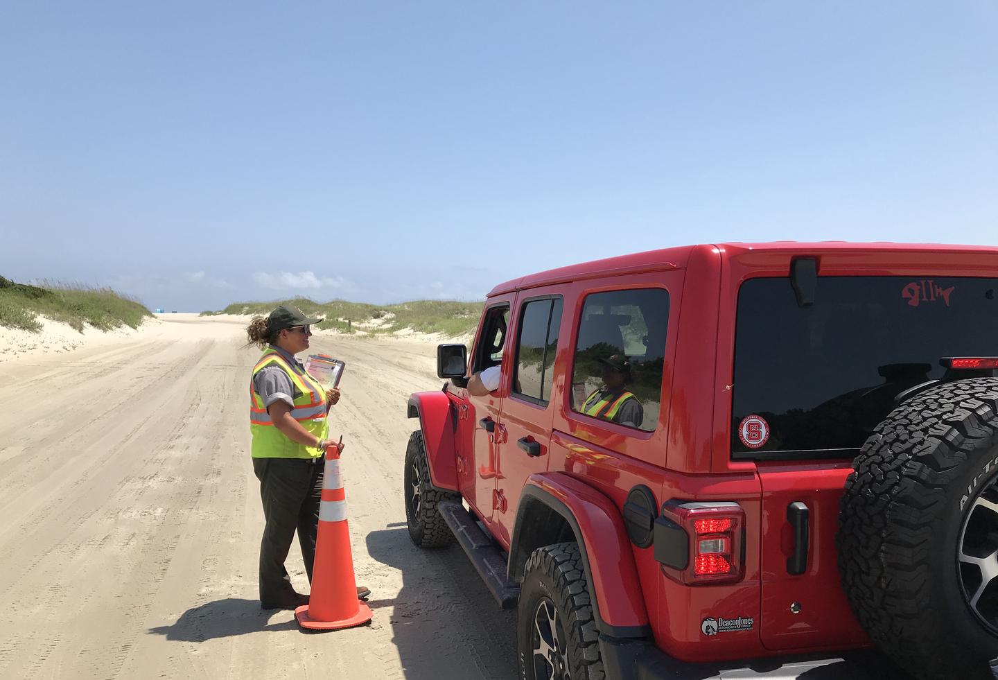 NPS Beach Ambassador Checking ORV Permits