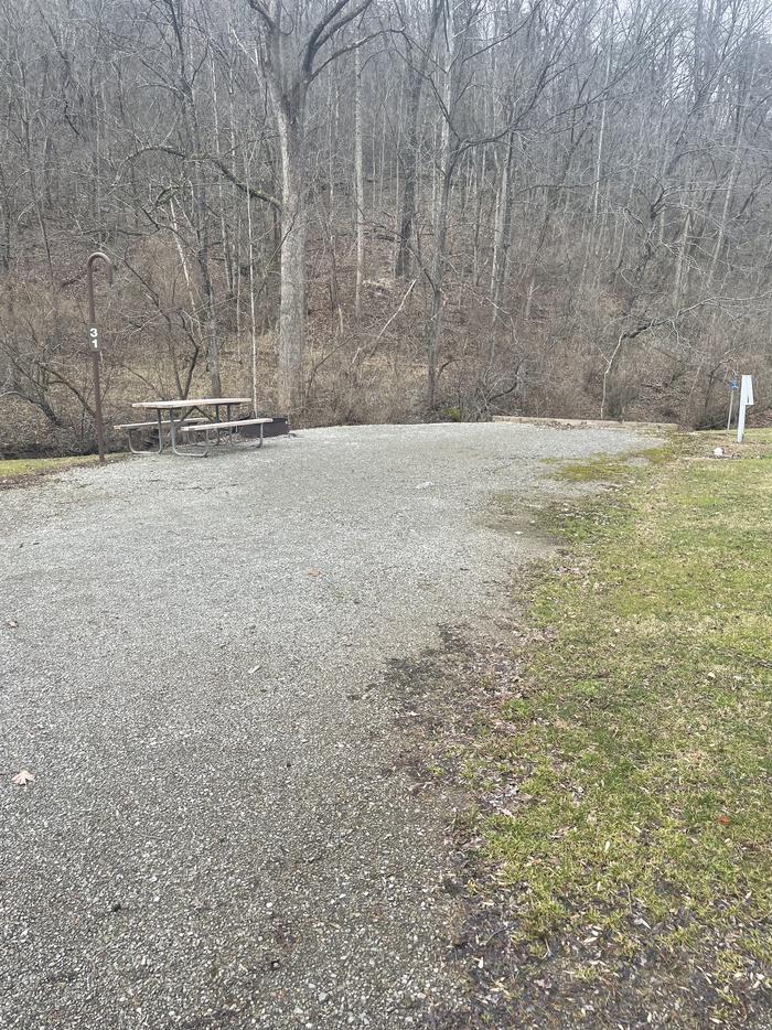 A photo of Site 031 of Loop  at Riffle Run Campground with Picnic Table, Fire Pit, Full Hookup, Lantern Pole