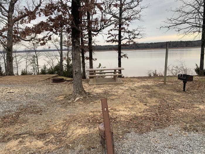 A photo of Site 8 of Loop Main Loop at Long Branch Campground with Picnic Table, Fire Pit, Tent Pad, Waterfront, Lantern Pole