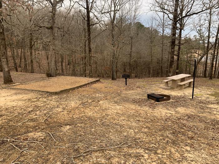 A photo of Site 12 of Loop Main Loop at Long Branch Campground with Picnic Table, Fire Pit, Shade, Tent Pad, Lantern Pole