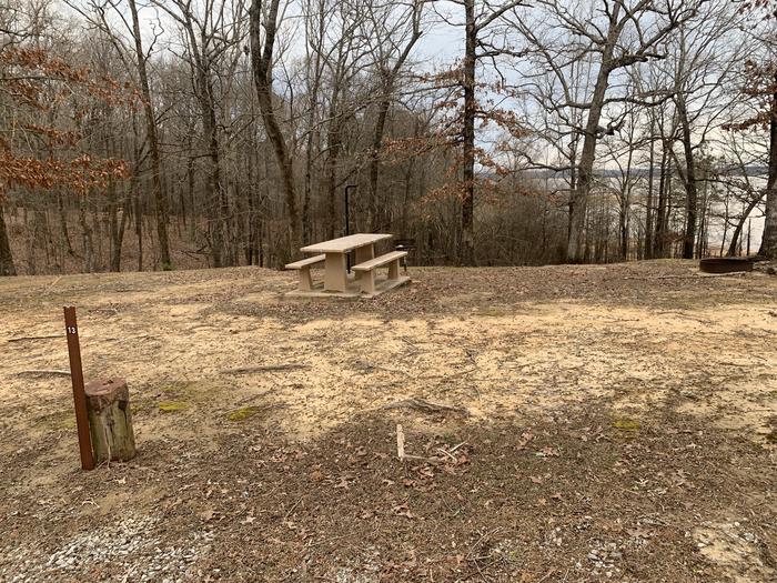 A photo of Site 13 of Loop Main Loop at Long Branch Campground with Picnic Table, Fire Pit, Shade, Tent Pad, Lantern Pole