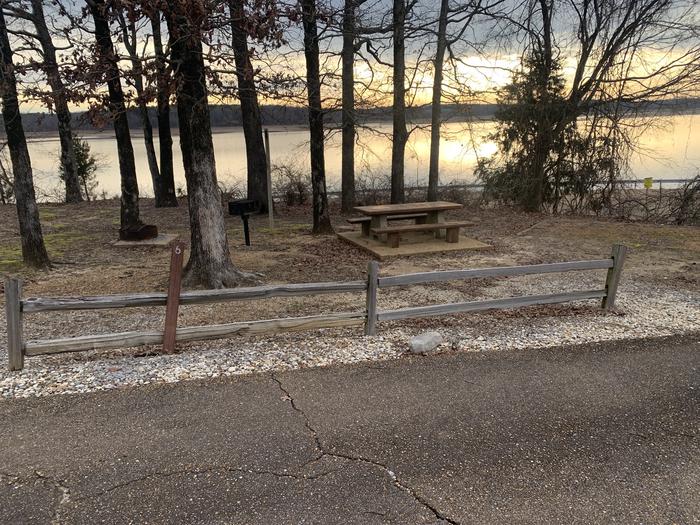 A photo of Site 6 of Loop Main Loop at Long Branch Campground with Picnic Table, Fire Pit, Tent Pad, Waterfront, Lantern Pole