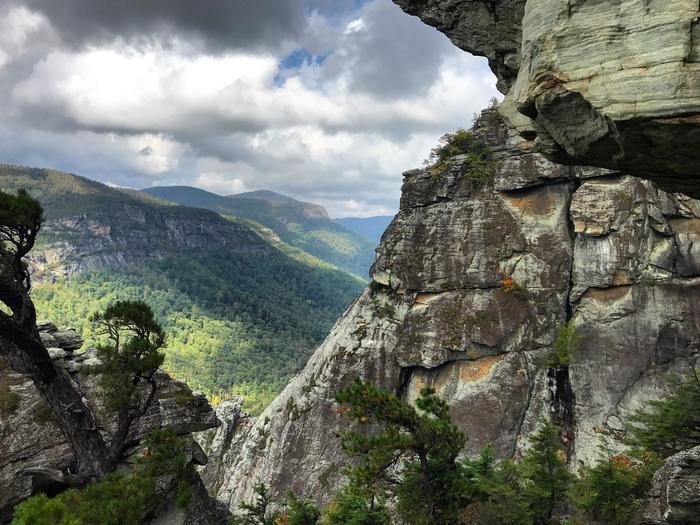 Mountain with cliffs. Rock cliff on the east rim of the Linville Gorge Wilderness. 