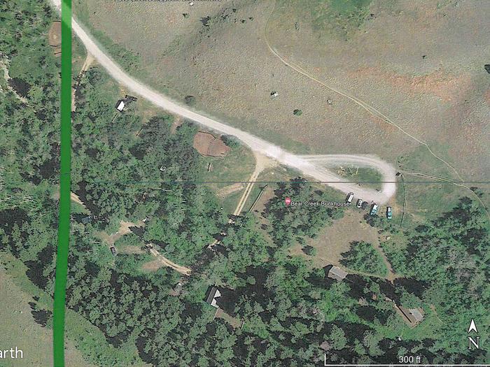 Satellite photo of Bear Creek Campground, Cabins and TrailheadAerial View - Bear Creek