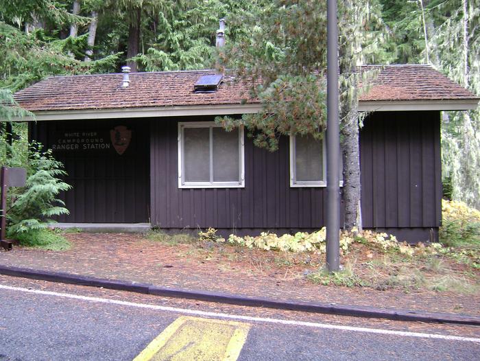 White Rive Campground Ranger Station, a small brown wooden structureThe White River Campground Ranger Station, not regularly open to the public, is a small brown wooden structure.