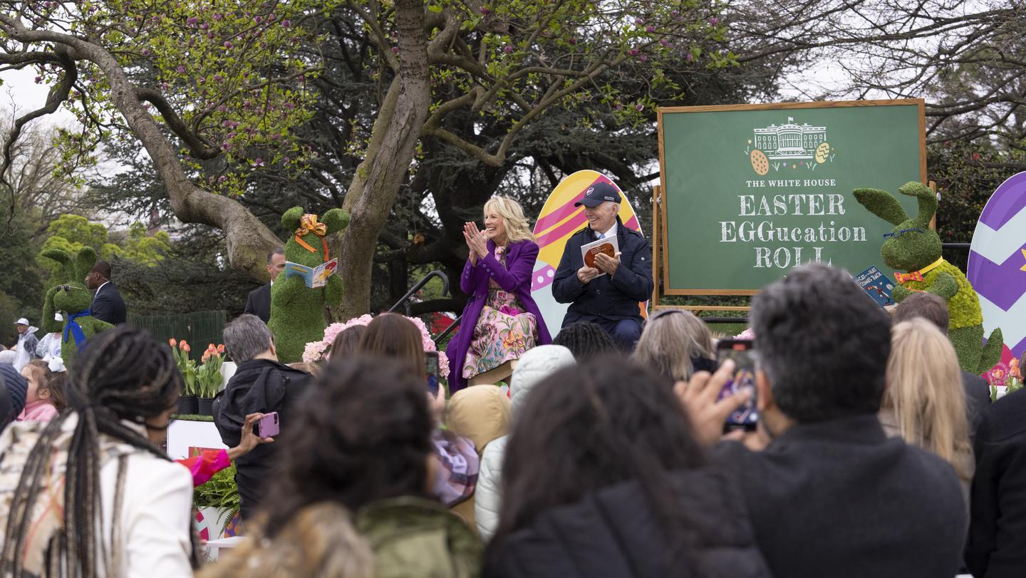 The President and the First Lady with guests at the White House Easter Egg RollThe President and First Lady with guests participating in the Easter Egg Roll.
