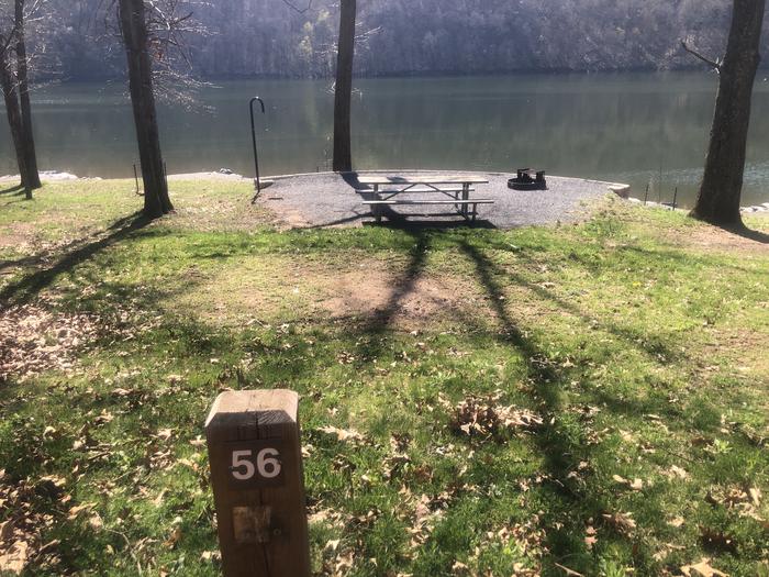 A photo of Site 56 - near water of Loop SUSQUEHANNOCK  at SUSQUEHANNOCK with Picnic Table, Fire Pit, Tent Pad, Waterfront, Lantern Pole