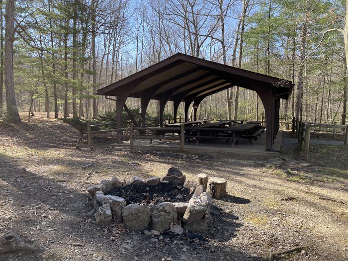 A photo of Site 00A of Loop PICA at Trout Pond Recreation Area with Picnic Table, Fire PitA photo of Site 00A of Loop PICA at Trout Pond Recreation Area with Picnic Tables under a roof and a Fire Pit.