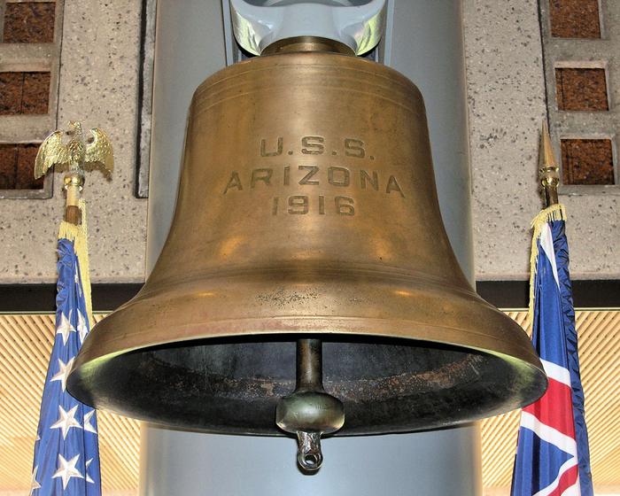 USS Arizona Memorial Ship's BellPearl Harbor National Memorial display of the actual Battleship USS Arizona's Ship's Bell.