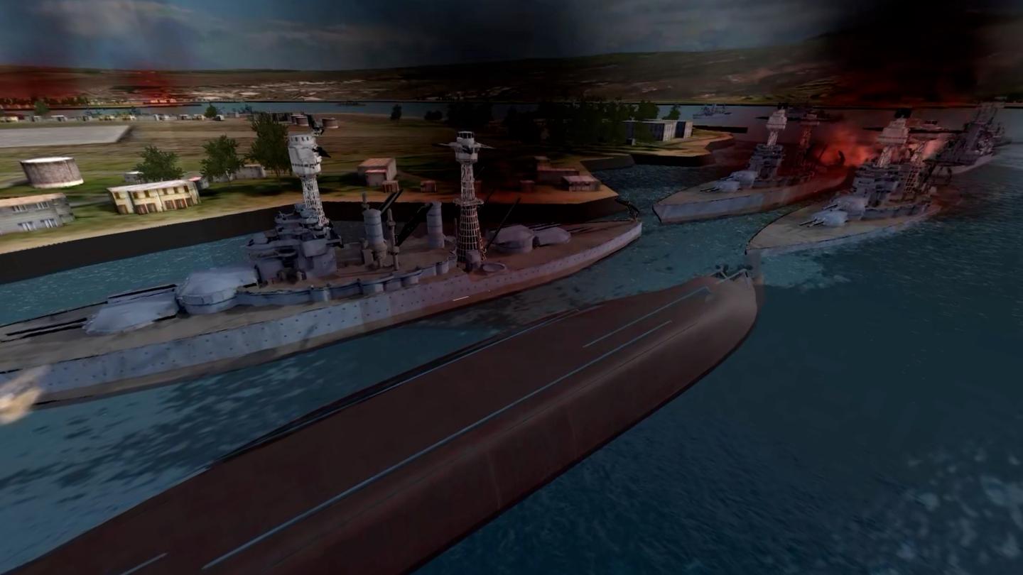 Pearl Harbor Tour VR Center Battleship RowAir Raid Pearl Harbor Tour VR Center Battleship Row under attack.