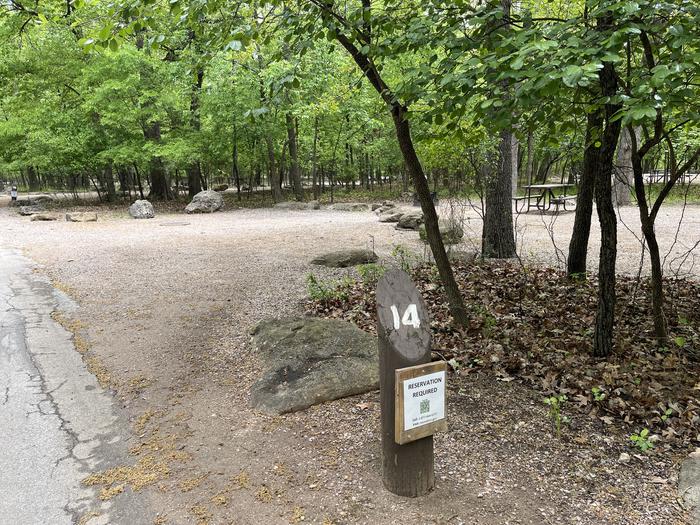 A photo of Site 14 of Loop Cold Springs at Cold Springs Campground (OK) Chickasaw NRA with Picnic Table, Fire Pit, Lantern Pole
