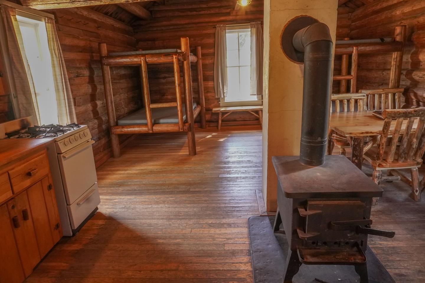 East Fork Cabin Interior (bunks and stove)