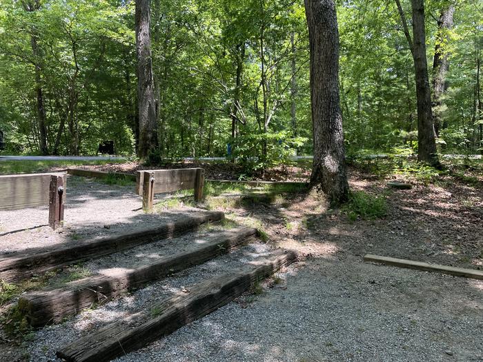 Lake Powhatan Hard Times #63 Campsite - stairs down to site 