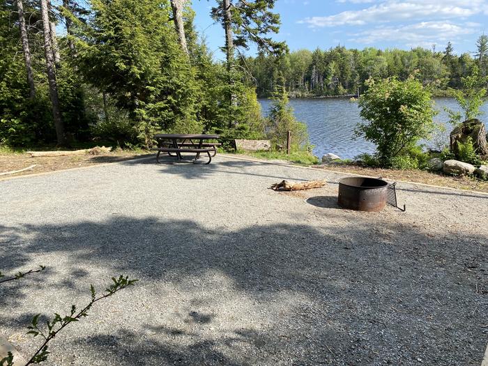 A photo of Site 11 of Loop  at Grout Pond Campground with Picnic Table, Fire Pit, Shade, Tent Pad, Waterfront