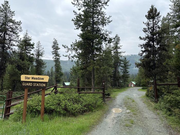 Historic forest service cabin entrance sign.Star Meadow Guard Station entrance.