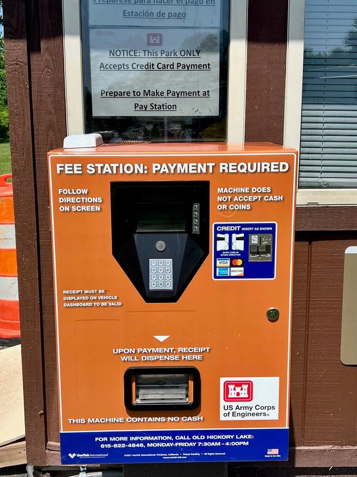 Ventek Fee Collection Machine at Old Hickory Beach Day Use (Side A)Day Use Fees Must Be Paid at Ventek Machines Located on Either Side of Old Hickory Beach Day Use. Credit Card Payment ONLY.