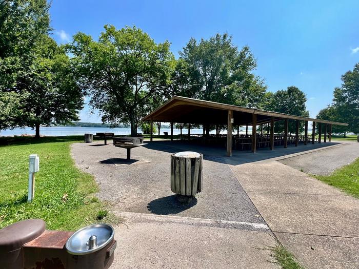 Alternate View of Old Hickory Beach Picnic Shelter to Include Available Amenities Water Fountain, Electrical Hookup, Trashcans, Grills, and Sidewalk are Located Adjacent to Picnic Shelter