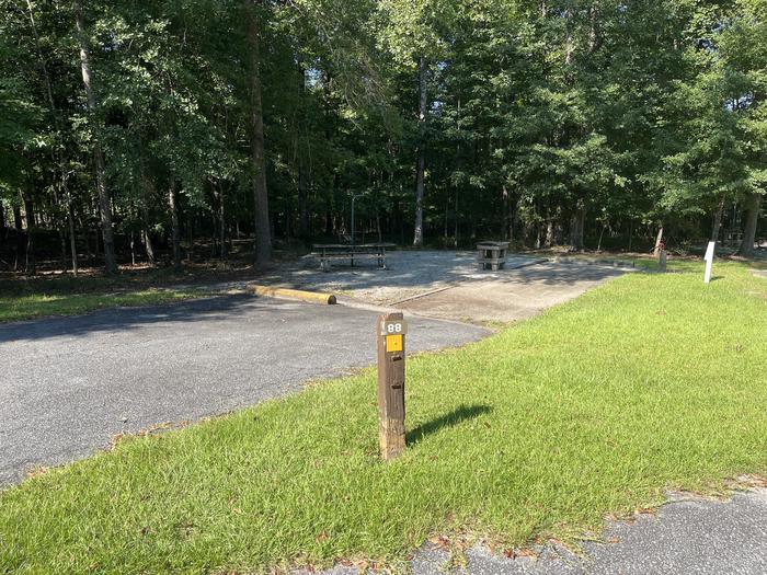 A photo of Site 88 of Loop CLOO at BLUFF CREEK with Picnic Table, Electricity Hookup, Sewer Hookup, Fire Pit, Shade, Tent Pad, Full Hookup, Lantern Pole, Water Hookup