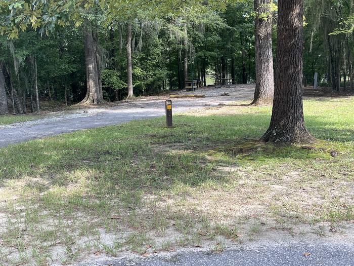 A photo of Site 58 of Loop RFOR at BLUFF CREEK with Picnic Table, Electricity Hookup, Sewer Hookup, Fire Pit, Shade, Tent Pad, Full Hookup, Waterfront, Lantern Pole, Water Hookup