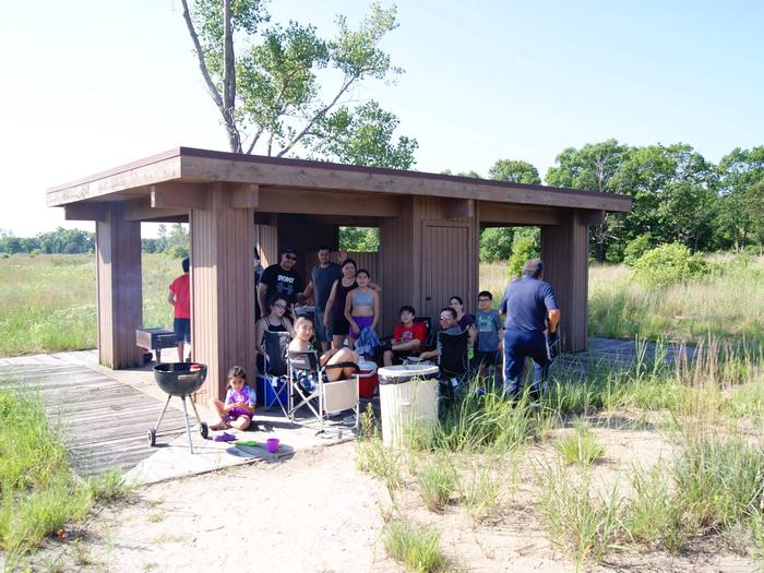 A family gathering at West Beach picnic shelter