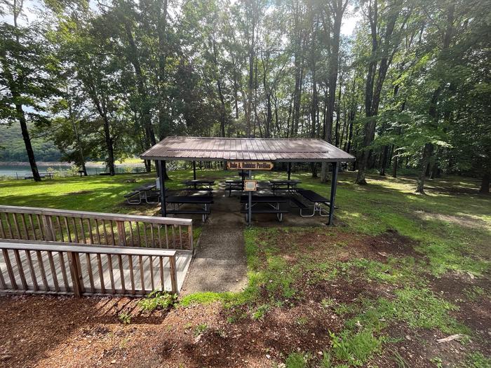 Picnic shelter & handicapped accessible ramp.