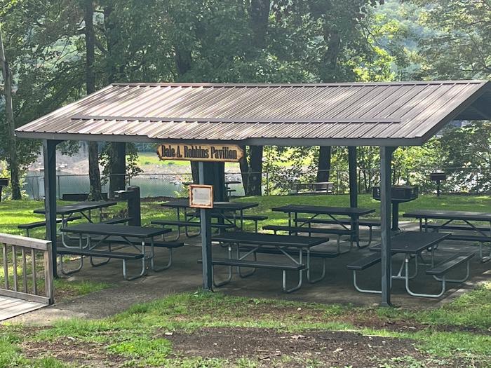 Picnic shelter with tables.Picnic shelter with tables. 