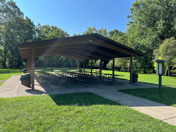 Doe Shelter, though furthest from the Dam, offers plenty of shade during the summer. Doe Shelter offers a shady setting, close to Deer Creek for easy fishing. The adjacent playground and fields offer numerous opportunities for recreation. 