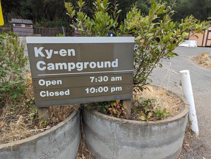 Kyen Campground HoursCampground entrance gate hours.