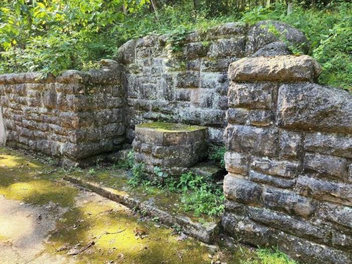Historic Big Spring Lodge retaining walls and drinking fountain before restoration
