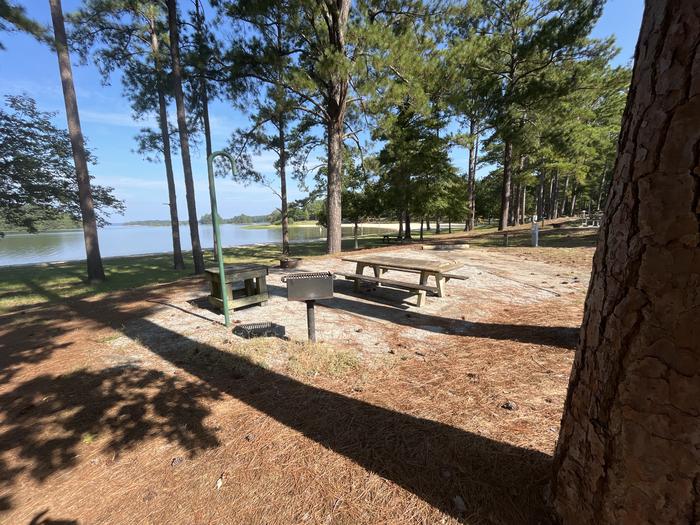 A photo of Site 080 of Loop PINE at COTTON HILL with Picnic Table, Electricity Hookup, Sewer Hookup, Fire Pit, Full Hookup, Waterfront, Lantern Pole, Water Hookup
