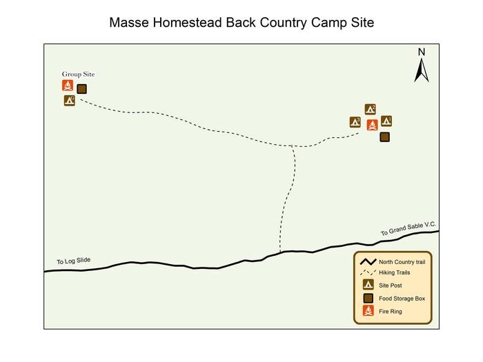 A map of Masse Homestead Backcountry Campground