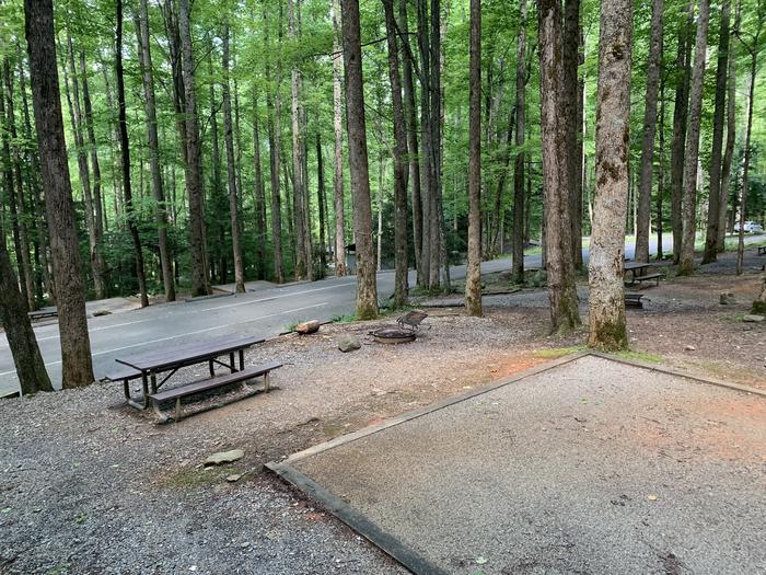 A photo of Site B69 of Loop B-Loop at COSBY CAMPGROUND with Picnic Table, Fire Pit, Tent Pad