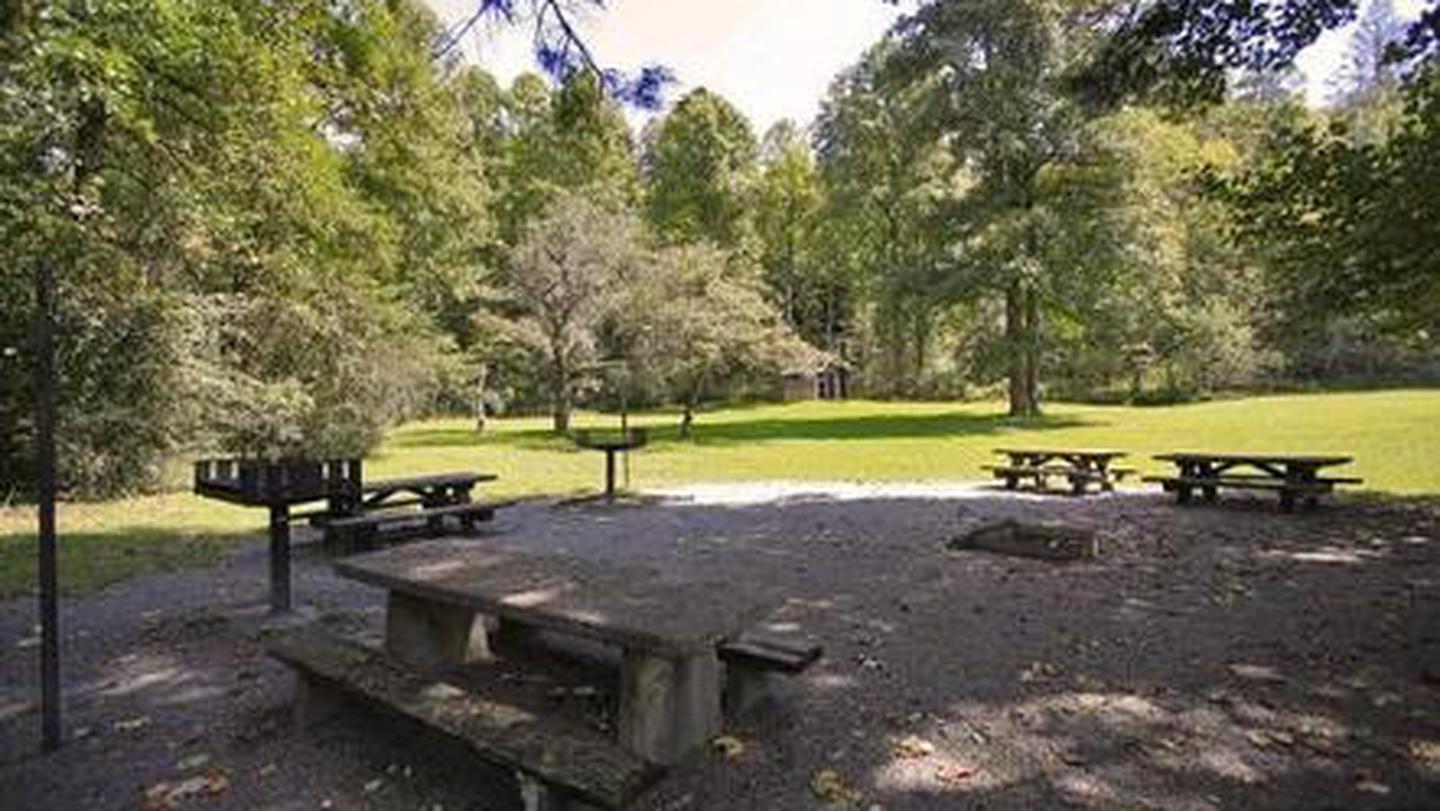 Kuykendall Picnic Area with 4 tables and a fire ring. Picnic area with fire ring and grills. 