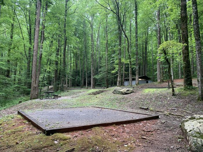 A photo of Site B28 of Loop B-Loop at COSBY CAMPGROUND with Picnic Table, Fire Pit, Tent Pad