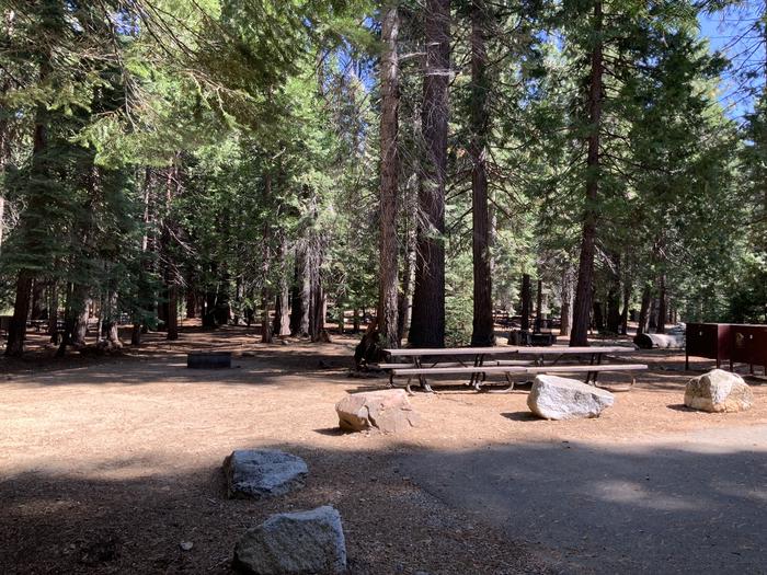 A photo of Site 113 of Loop AREA SUNSET-UNION VALLEY at SUNSET-UNION VALLEY with Picnic Table, Fire Pit, Shade, Food Storage, Tent Pad