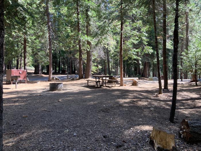 A photo of Site 121 of Loop AREA SUNSET-UNION VALLEY at SUNSET-UNION VALLEY with Picnic Table, Fire Pit, Shade, Food Storage, Tent Pad