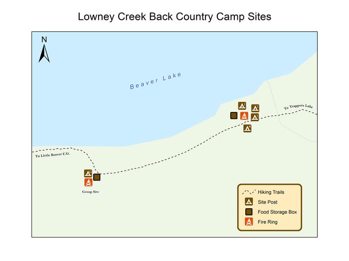 Map of Lowney Creek Backcountry Campsites