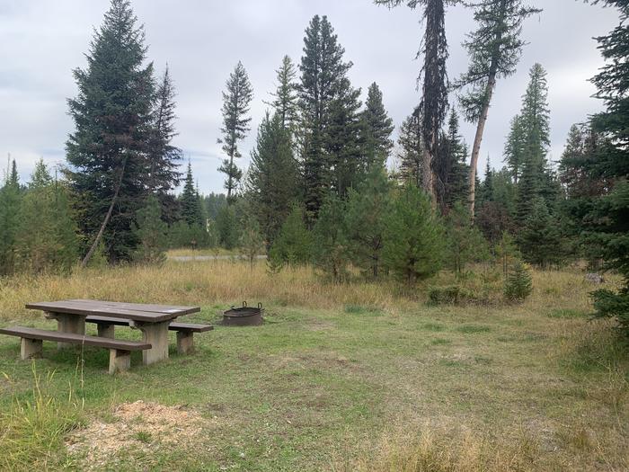 A photo of Site BLS14 in Loop 2 at Big Larch Campground with picnic table, campfire ring. 